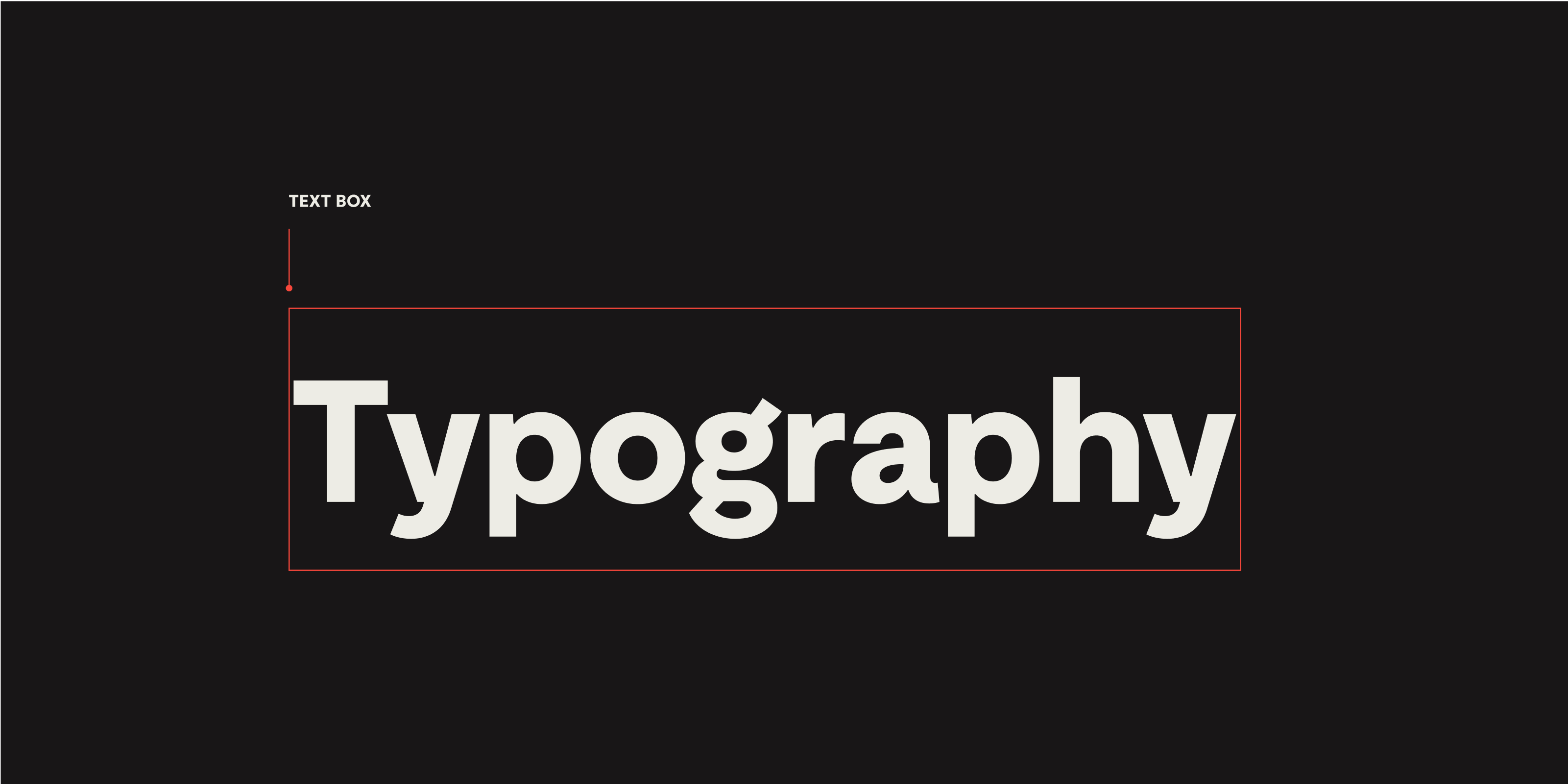 The word ‘Typography’ set in large bold type, with the text box outlined, demonstrating the extra space within the text box, above and below the visual height of the text