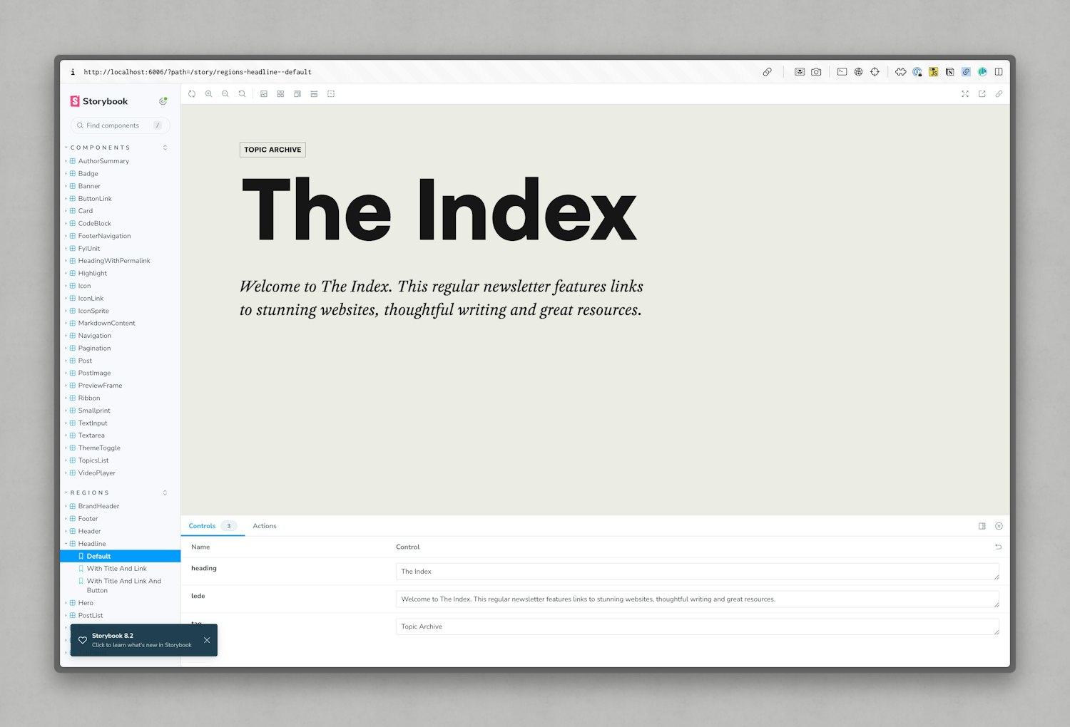 A full styled version of the headline component in story book, featuring a heading, subheading and summary.