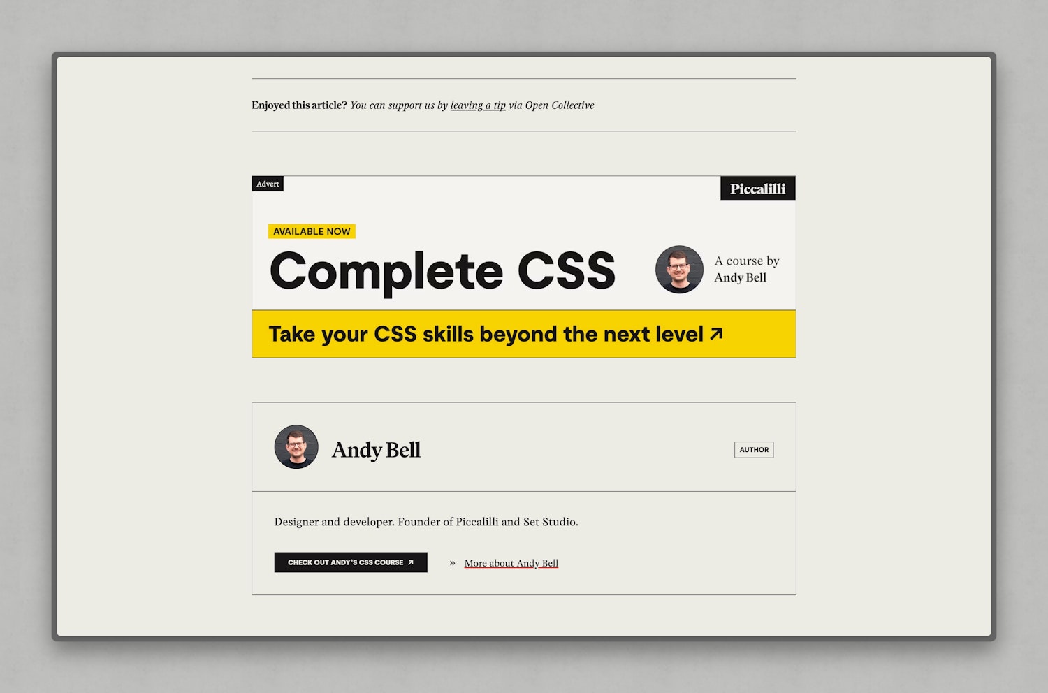A closing graphical ad, advertising Complete CSS