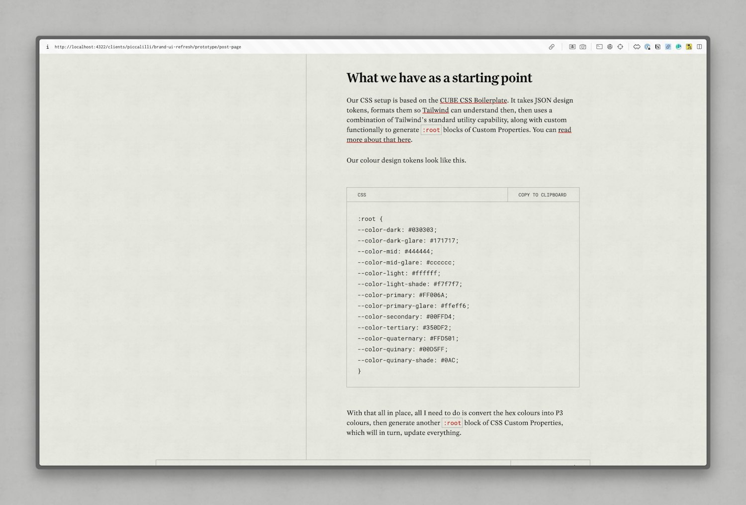 A clip of a post page with all the content pushed out to the right, making the UI look empty and awkward
