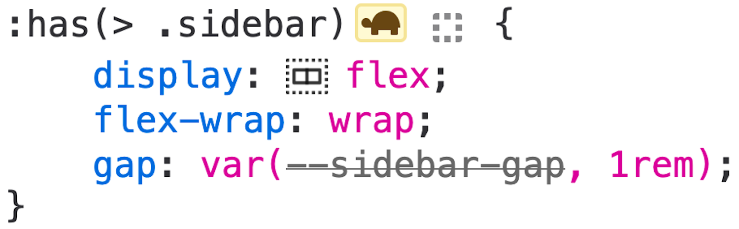 The turtle icon, indicating slow, against the selector in Firefox dev tools
