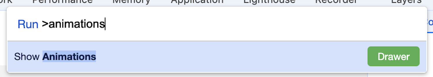 The animations drawer as described above