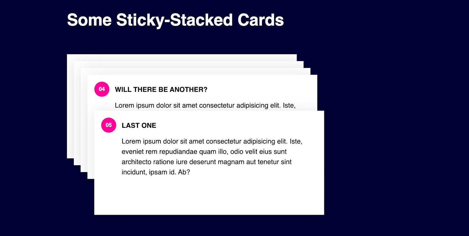 A stack of card elements with one scrolling into the stack