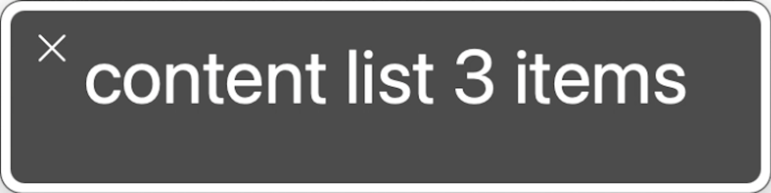 Text version of the VoiceOver output saying “content list 3 items”