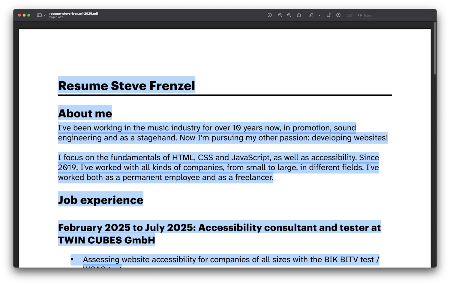 Screenshot of the PDF opened in Preview on MacOS with all text highlighted in light blue.