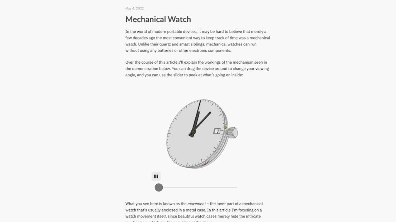 Mechanical Watch article opening with watch illustration