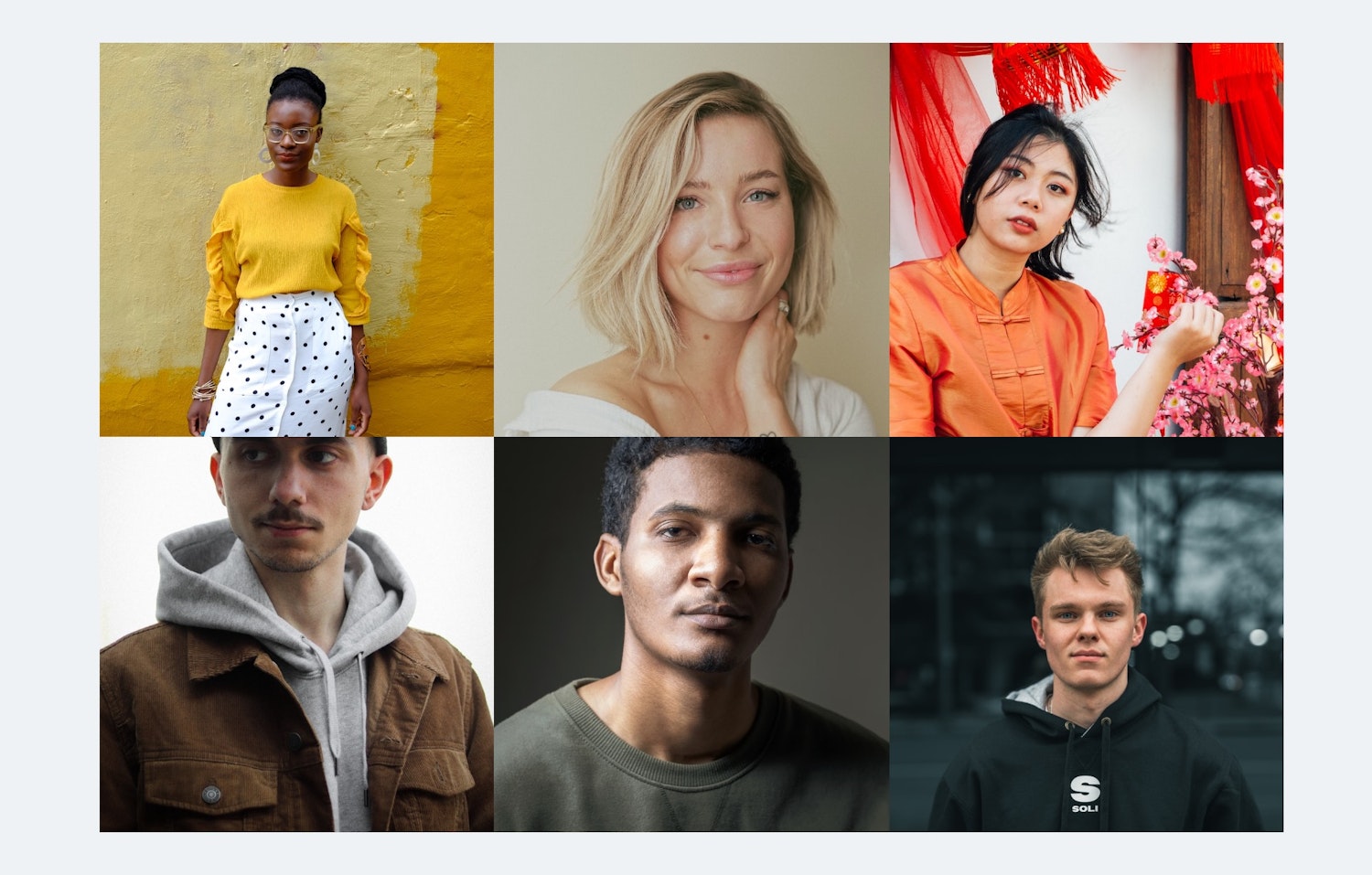 A grid of very different colour-treated profile shots of people